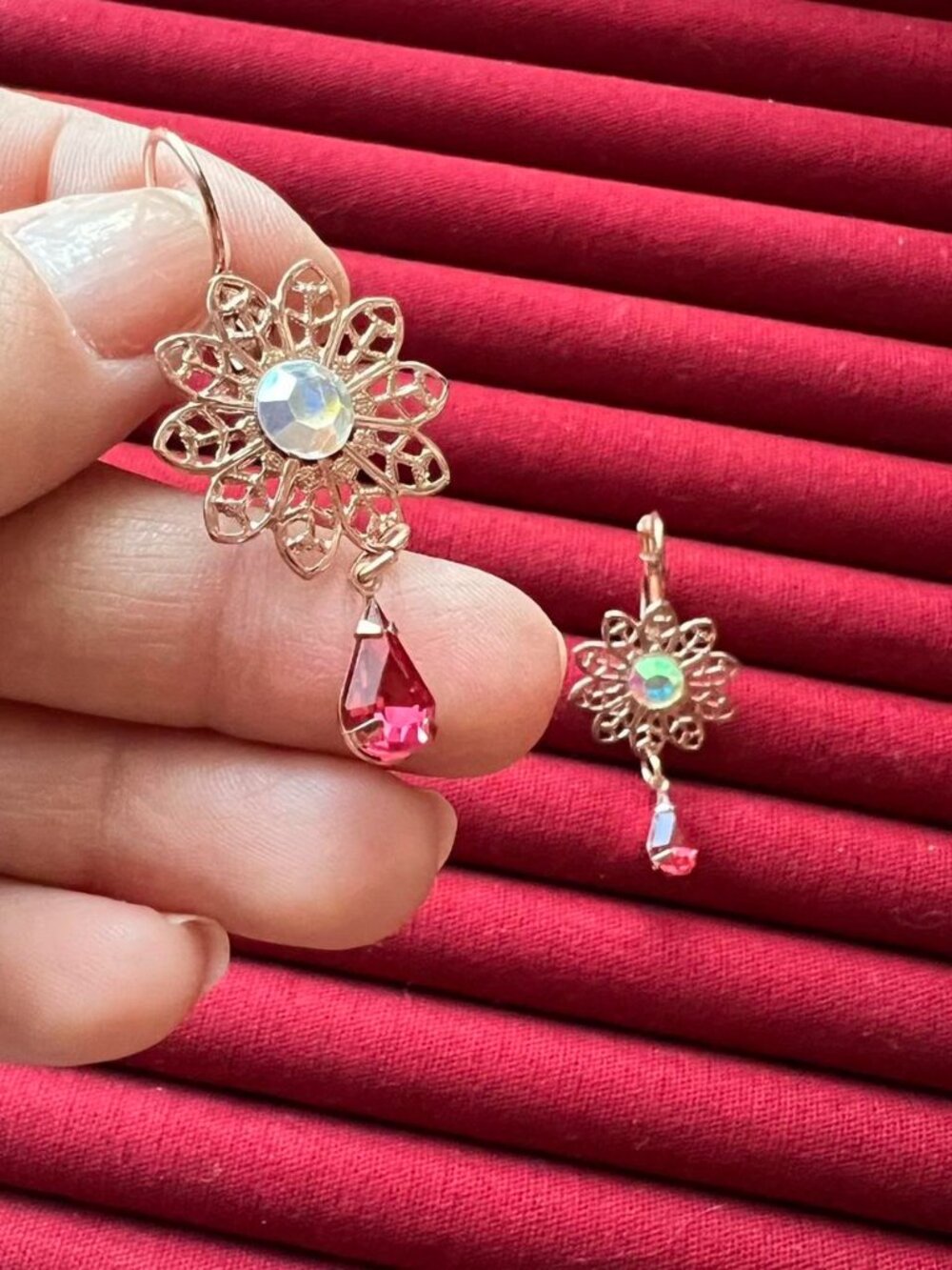 Cute Rose Gold Tone Earrings with Pink Stones